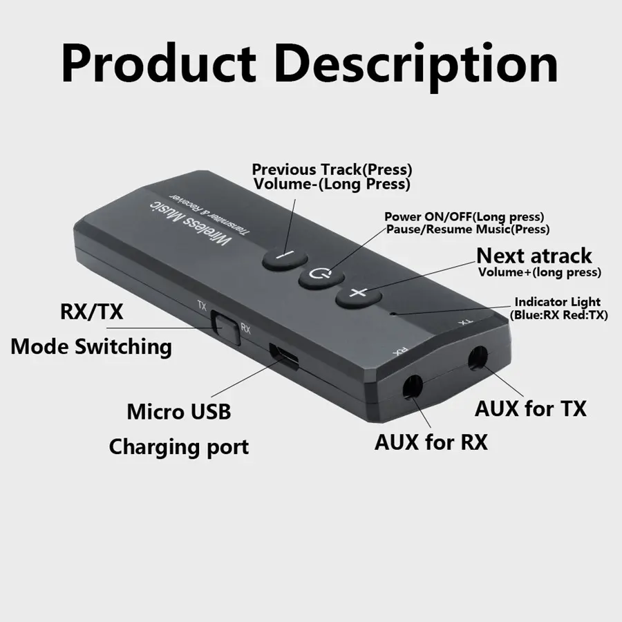 VIKEFON 3 IN 1 Bluetooth Receiver Transmitter Stereo Bluetooth 5.0 4.2 Audio AUX 3.5mm Jack For TV PC Car Kit Wireless Adapter
