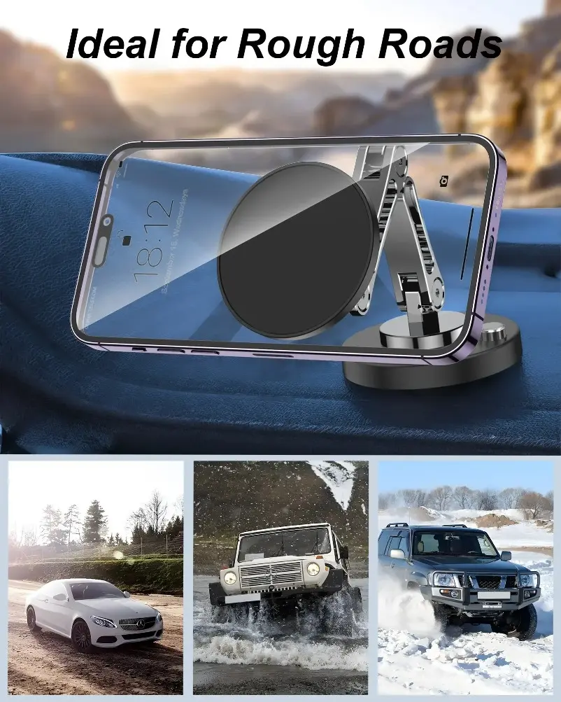 Car Magnetic Phone Holder Stand Dashborad Alloy Foldable Magnet Car Mount Smartphone Mobile Bracket For iPhone 15 Samsung Xiaomi