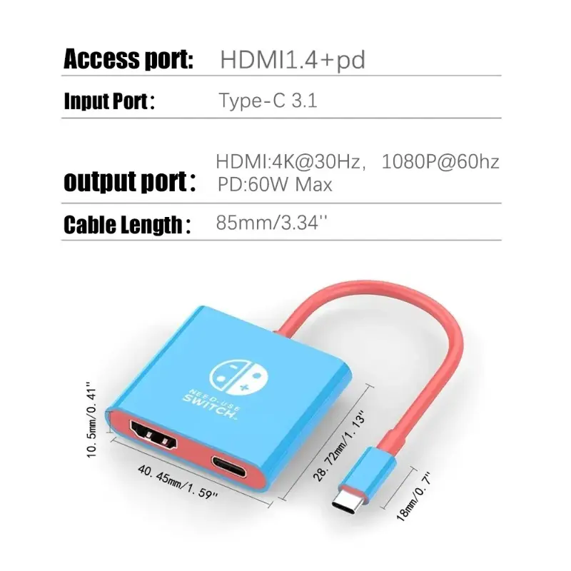 Portable Nintendo Switch Docking Station TYPE-C Hub with HDMI-Compatible Perfect for Travel and Gaming