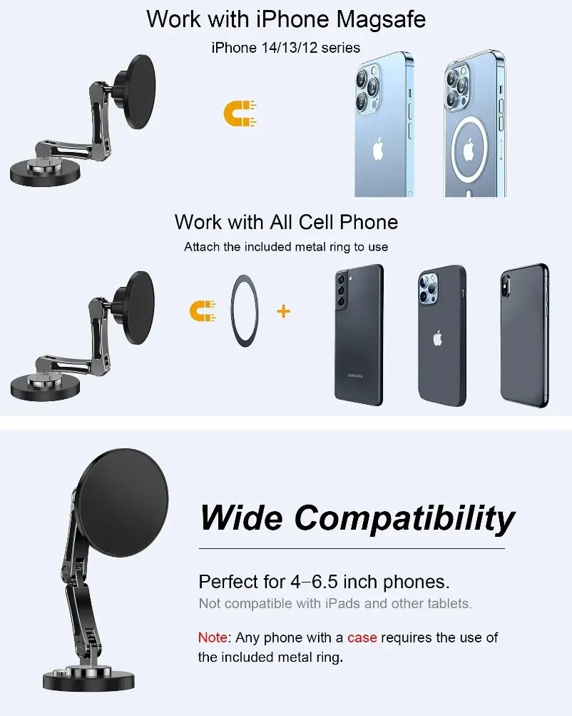 Car Magnetic Phone Holder Stand Dashborad Alloy Foldable Magnet Car Mount Smartphone Mobile Bracket For iPhone 15 Samsung Xiaomi
