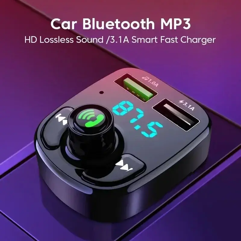 Wireless Adapter LED MP3 Car Bluetooth FM Hands-Free Bluetooth-compaitable 5.0 Transmitter 3.1A QC3.0 PD Type C Dual USB Charger