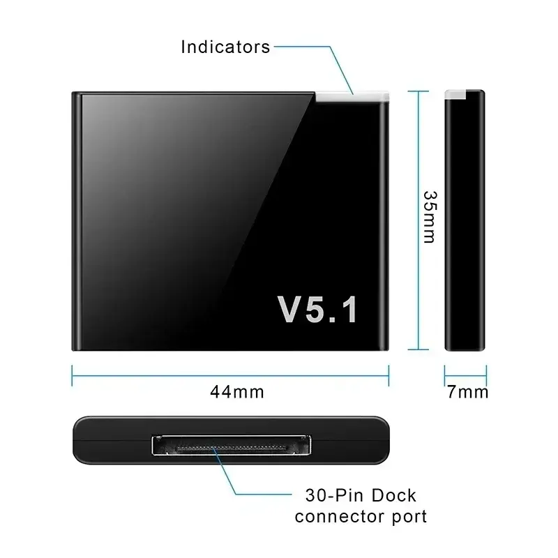 VIKEFON I-WAVE 30 Pin Bluetooth 5.1 Audio Receiver A2DP Music Mini Wireless Adapter For iPhone iPod 30Pin Jack Analog Speaker