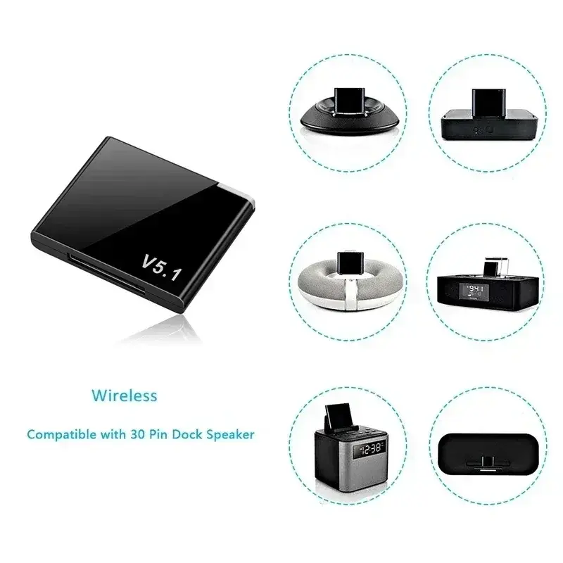 VIKEFON I-WAVE 30 Pin Bluetooth 5.1 Audio Receiver A2DP Music Mini Wireless Adapter For iPhone iPod 30Pin Jack Analog Speaker