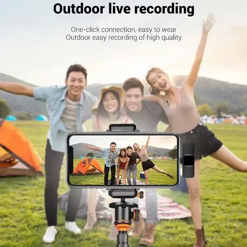 Wireless Lapel Microphone System 1-Touch Recording Voice Activated Lavalier MIC for Live Streaming Recording Video Conferences