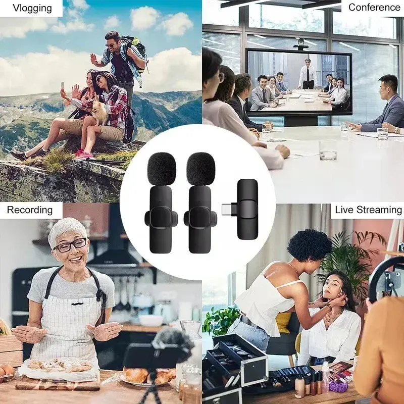 Wireless Lapel Microphone System 1-Touch Recording Voice Activated Lavalier MIC for Live Streaming Recording Video Conferences