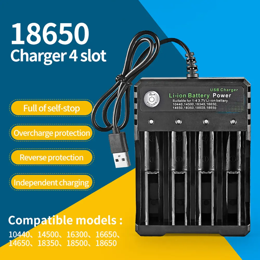 New 4 Slots 18650 Charger Independent Charging 3.7V Li-ion Battery Smart Charger for 10440 14500 16340 16650 14650 18350 18500