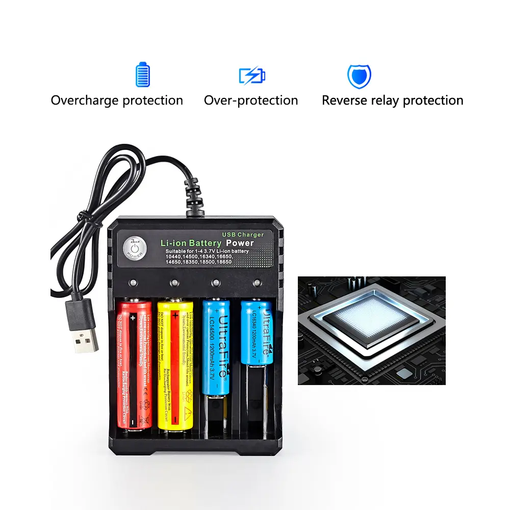 New 4 Slots 18650 Charger Independent Charging 3.7V Li-ion Battery Smart Charger for 10440 14500 16340 16650 14650 18350 18500