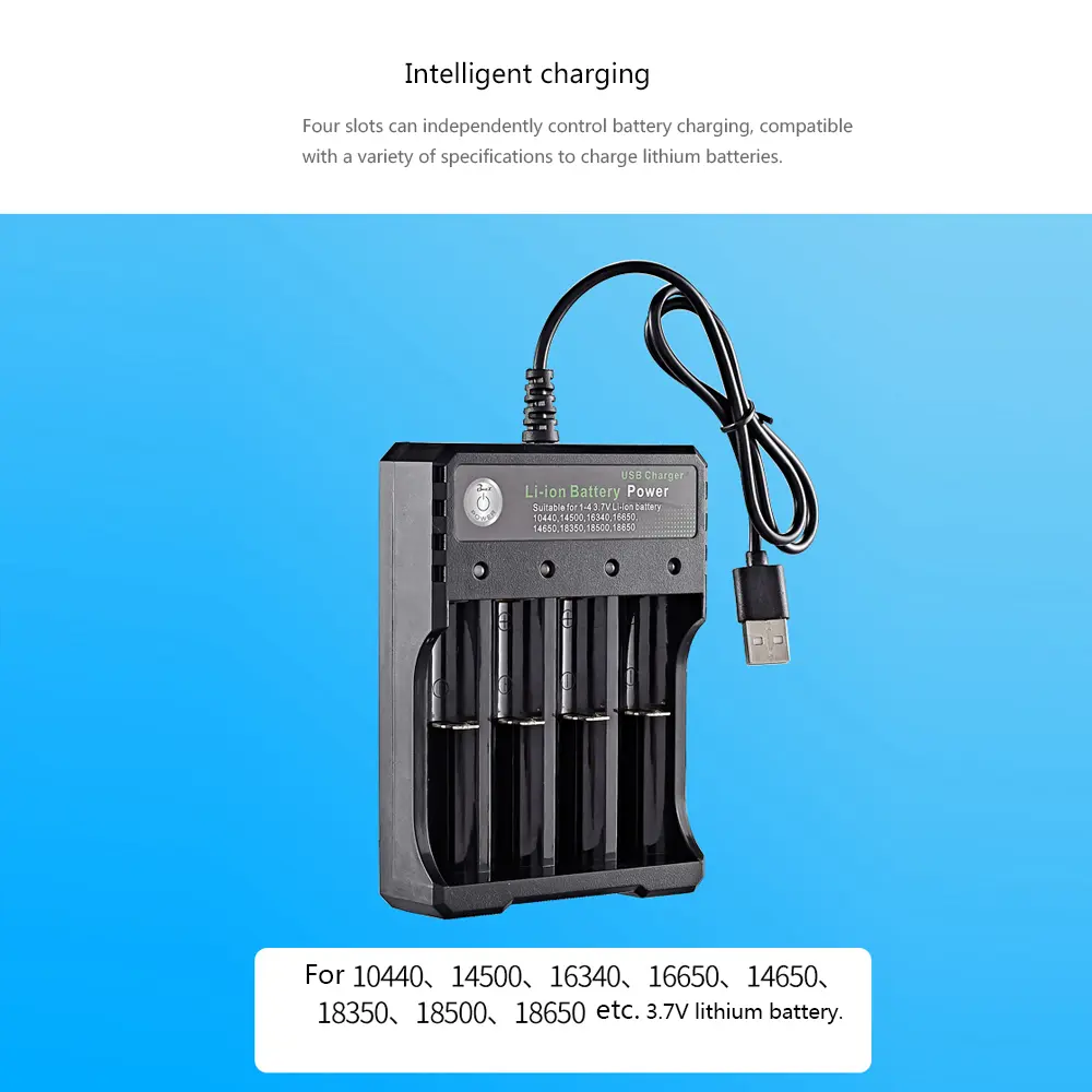 New 4 Slots 18650 Charger Independent Charging 3.7V Li-ion Battery Smart Charger for 10440 14500 16340 16650 14650 18350 18500
