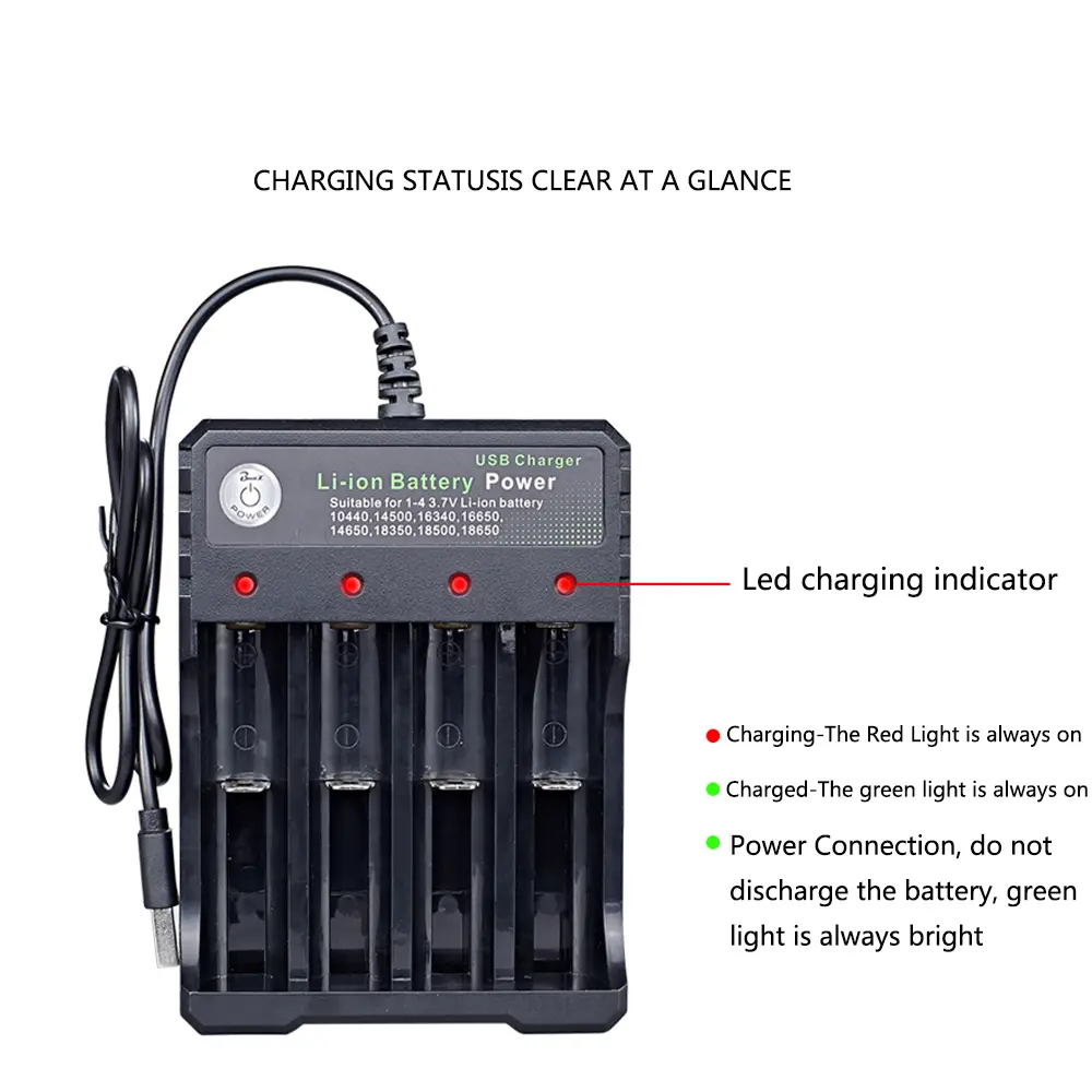 New 4 Slots 18650 Charger Independent Charging 3.7V Li-ion Battery Smart Charger for 10440 14500 16340 16650 14650 18350 18500