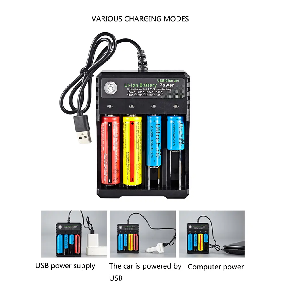 New 4 Slots 18650 Charger Independent Charging 3.7V Li-ion Battery Smart Charger for 10440 14500 16340 16650 14650 18350 18500