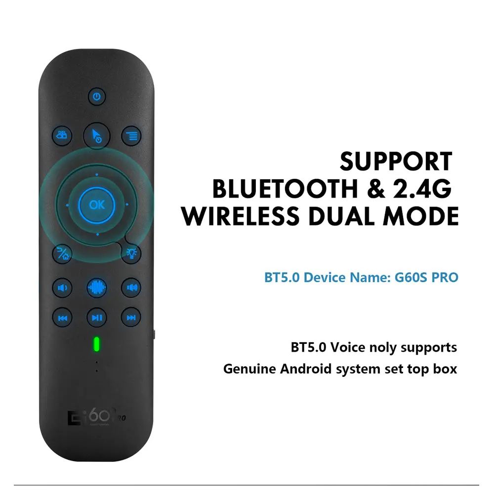 G60S PRO Dual Mode Voice Bluetooth Flying Mouse with Backlight Band Learning 2.4G Wireless For Android TV Box PC