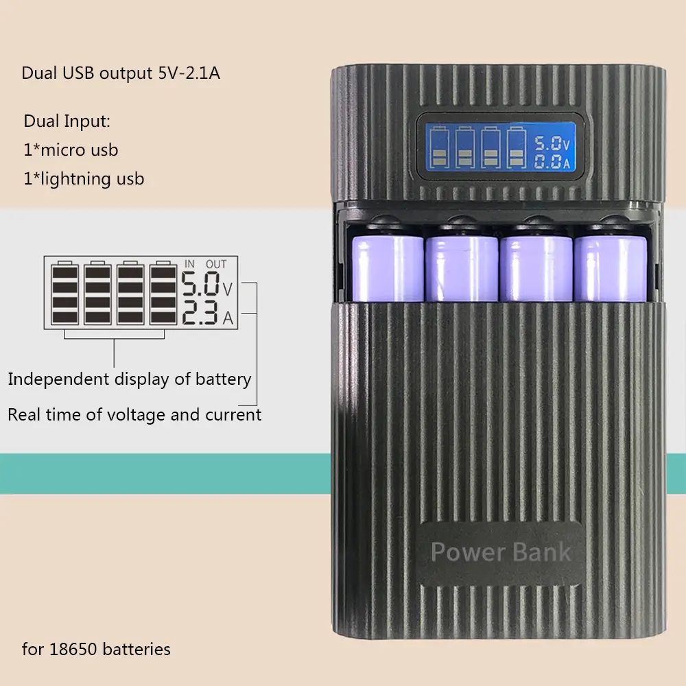 Quick Charge Dual USB DIY 18650 Power Bank Shell DIY 4*18650 Case Battery Charge Storage Box Battery Charge