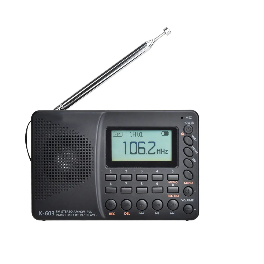 Portable Digital FM Radio LCD Display FM AM SW Radio with Bluetooth Speaker Power-off Memory Function Fashion FM Radio K603