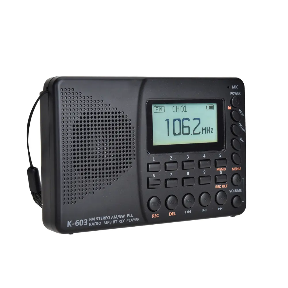 Portable Digital FM Radio LCD Display FM AM SW Radio with Bluetooth Speaker Power-off Memory Function Fashion FM Radio K603