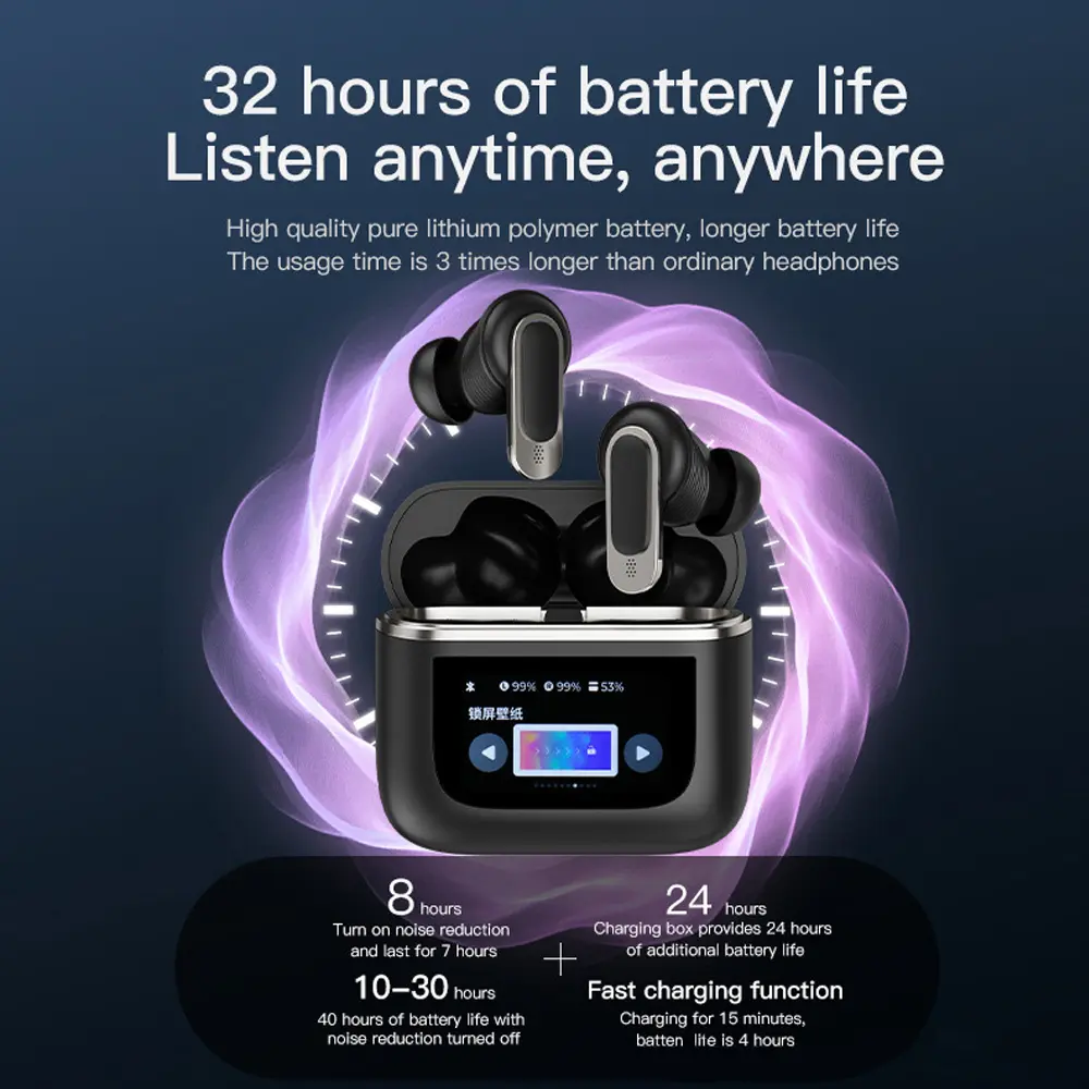 V8 Wireless Bluetooth 5.3 Earphones Sport Earbuds HiFi Stereo HD Mic Call Headphones LED Touch Screen Headset With Screen