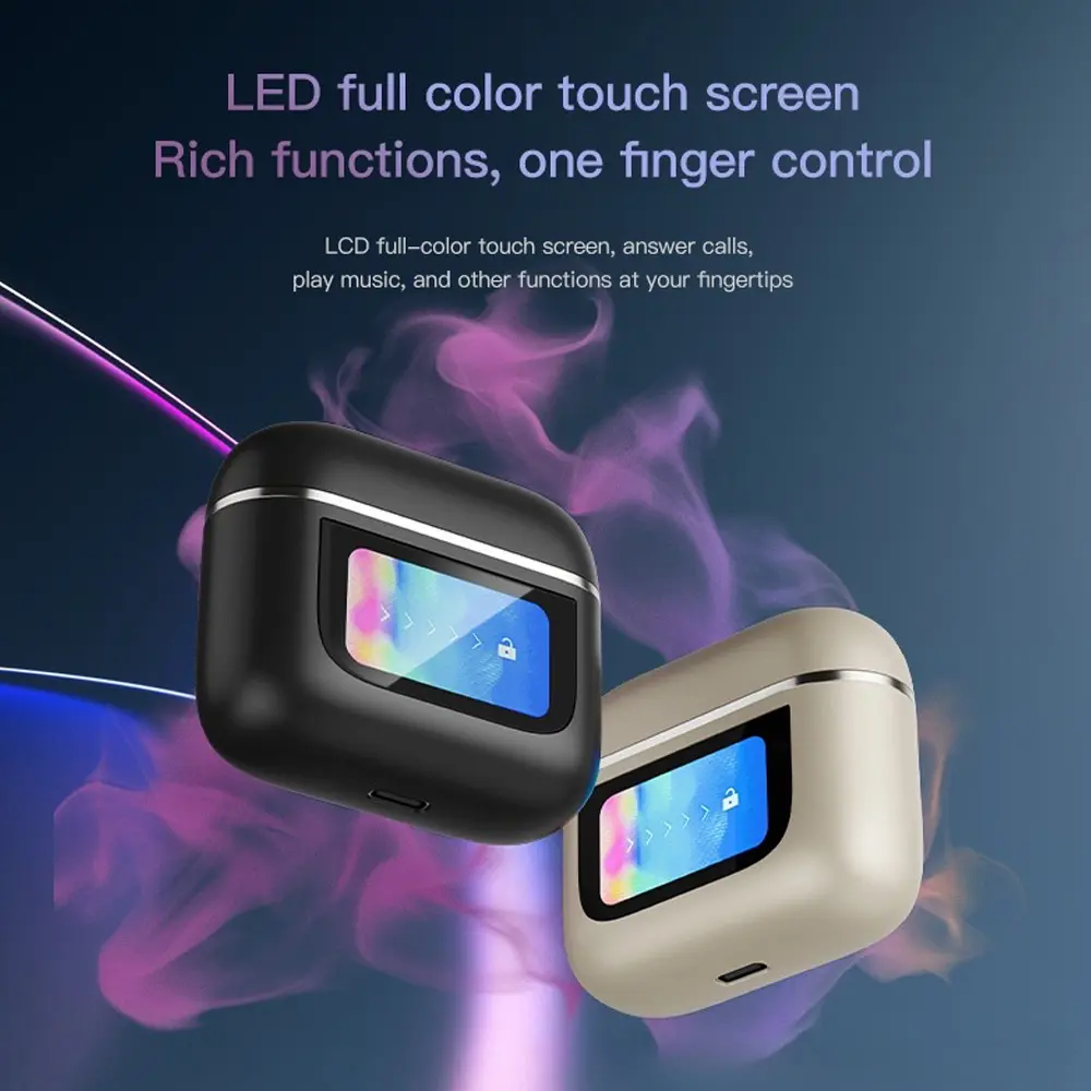V8 Wireless Bluetooth 5.3 Earphones Sport Earbuds HiFi Stereo HD Mic Call Headphones LED Touch Screen Headset With Screen