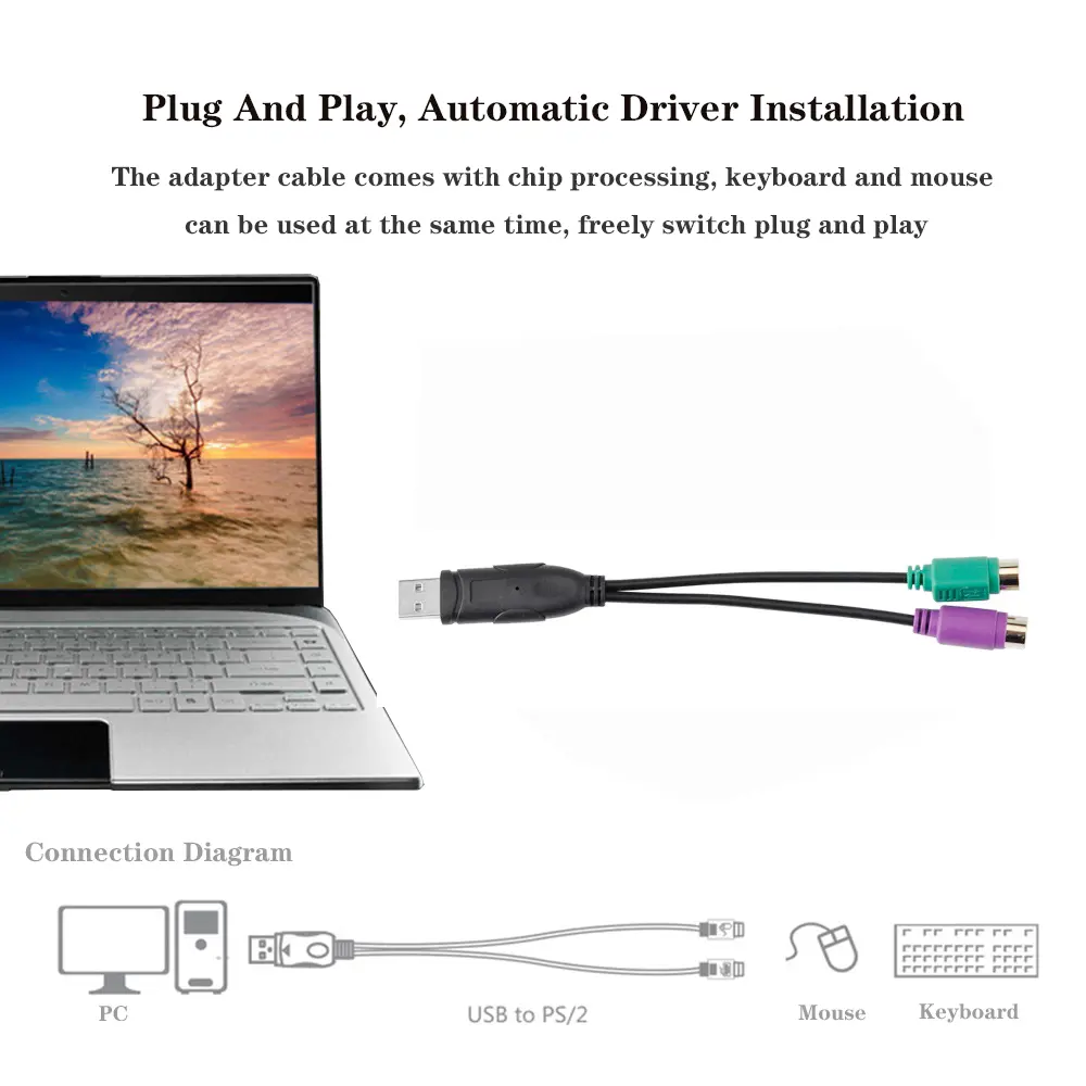 Universal USB Male to 6Pin 6 Pin PS2 for PS/2 Female Extension Cable Y Splitter Adapter Connector for Keyboard Mouse Scanner