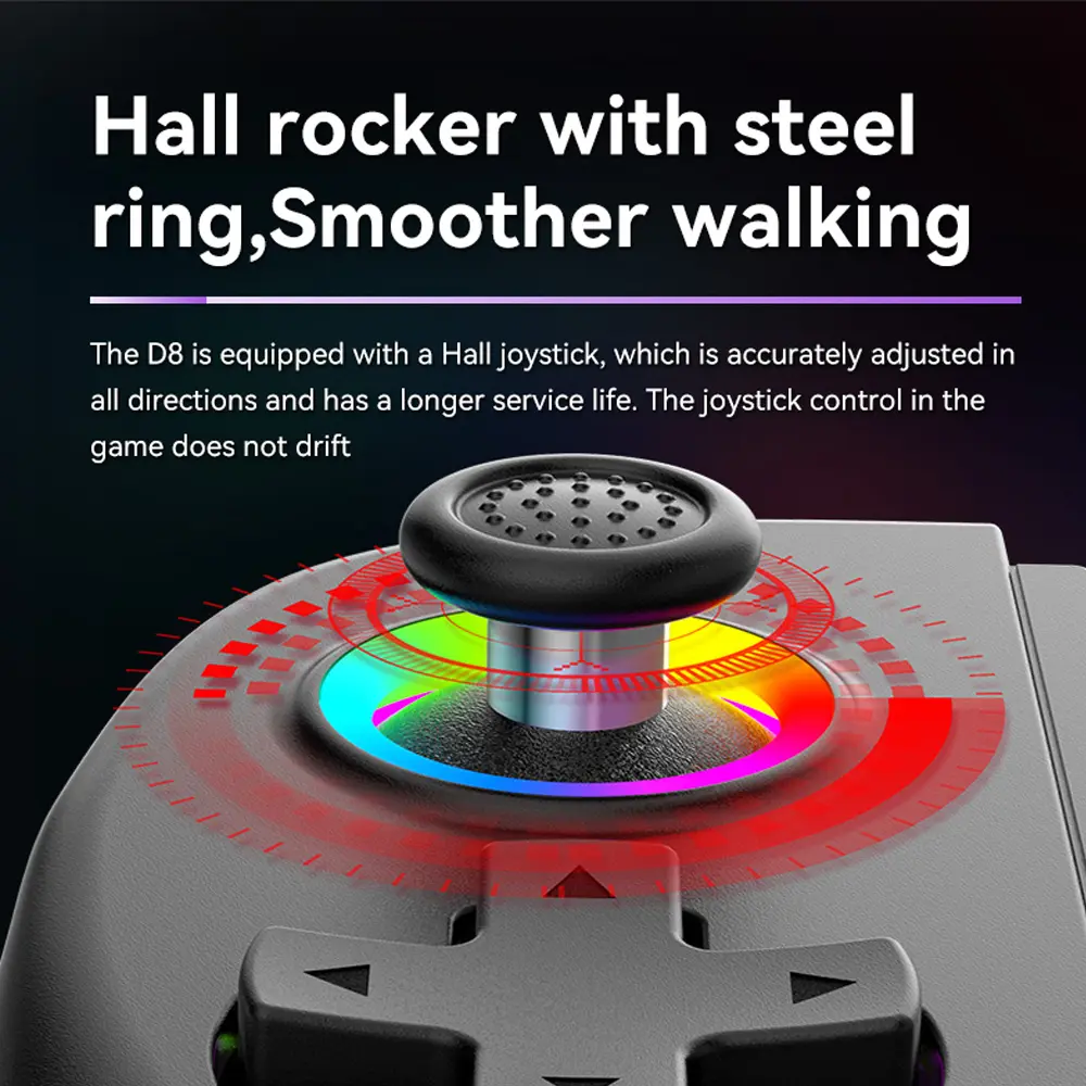 RGB Light D8 Telescopic Game Controller with Turbo/6-axis Gyro/Vibration Bluetooth Gamepad for Android iOS PS3 PS4 Switch PC