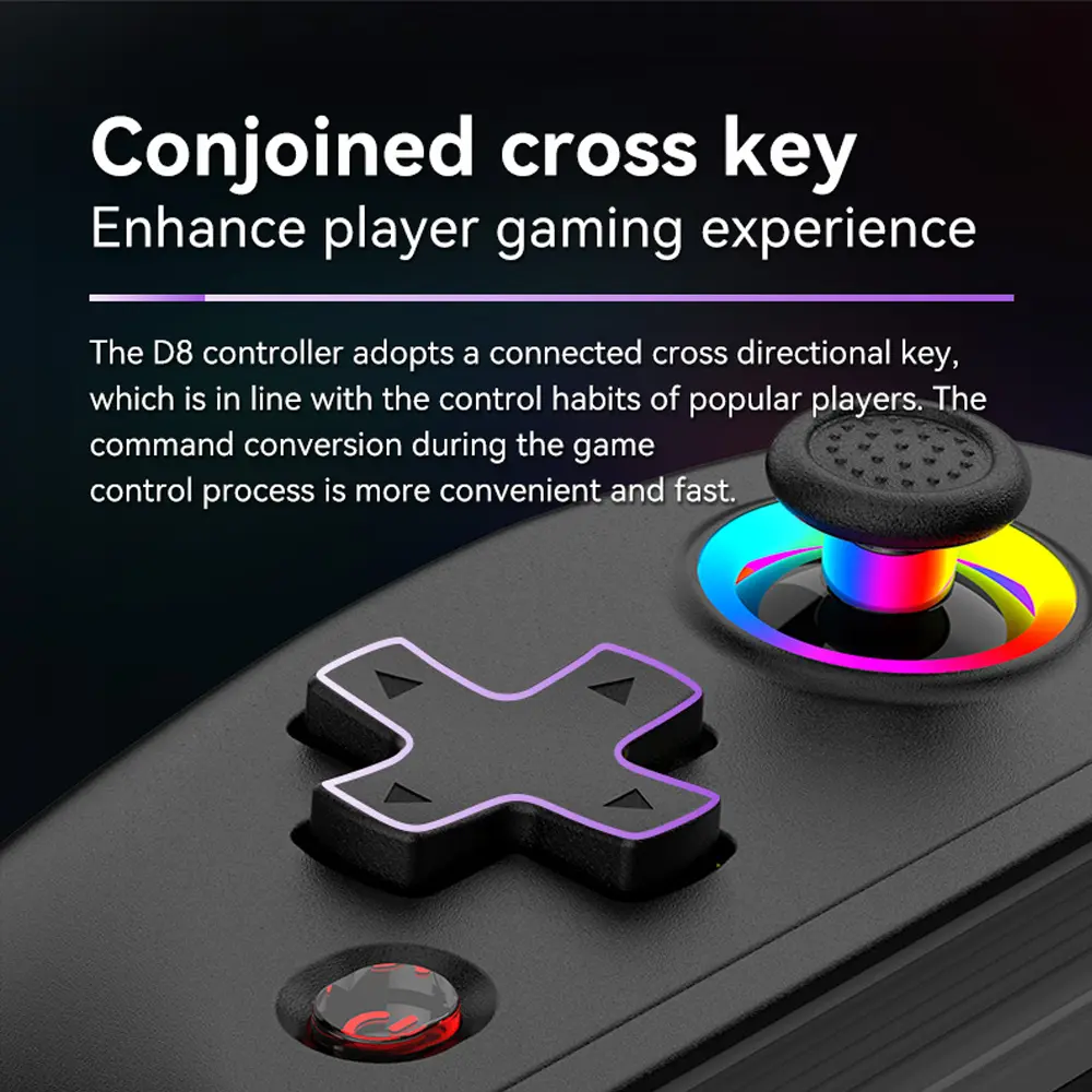 RGB Light D8 Telescopic Game Controller with Turbo/6-axis Gyro/Vibration Bluetooth Gamepad for Android iOS PS3 PS4 Switch PC