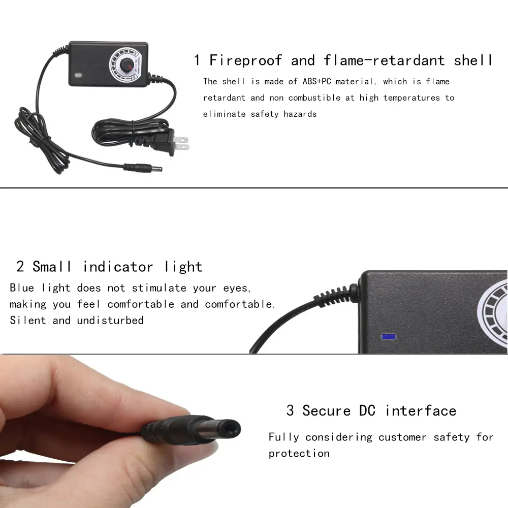 New 3-12V 2A Adjustable Power Supply LED Dimming Fan Stepless Speed Control Adapter   DC 5.5*2.5mm Port Plug Charger