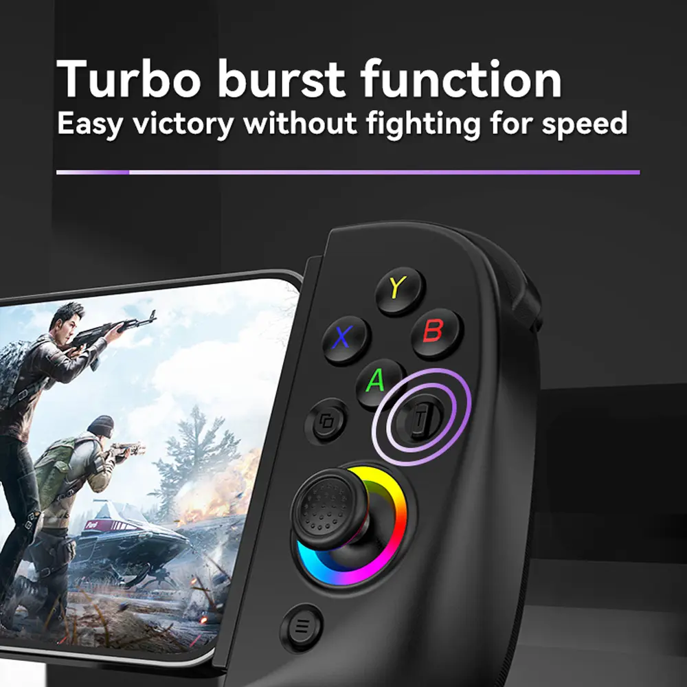 RGB Light D8 Telescopic Game Controller with Turbo/6-axis Gyro/Vibration Bluetooth Gamepad for Android iOS PS3 PS4 Switch PC