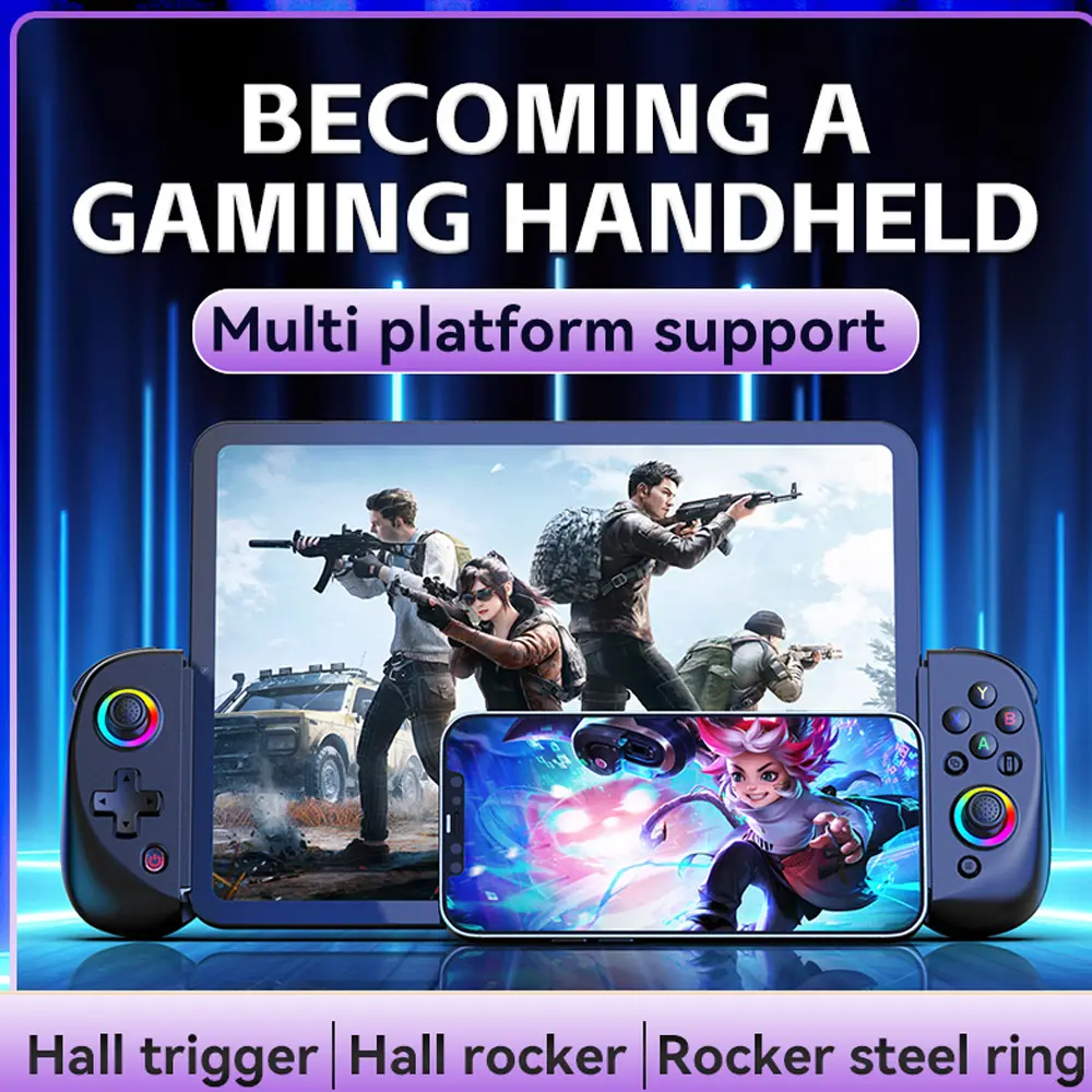 RGB Light D8 Telescopic Game Controller with Turbo/6-axis Gyro/Vibration Bluetooth Gamepad for Android iOS PS3 PS4 Switch PC