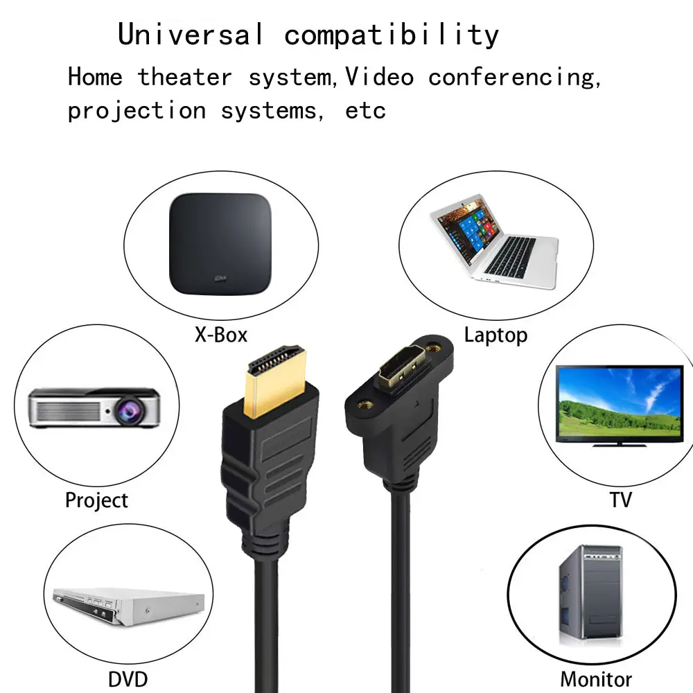 Elistooop Gold Plated HDMI-Compatible Extension Cable Male to Female With Screw Panel V1.4 HD 1080P For PSP HDTV 30cm