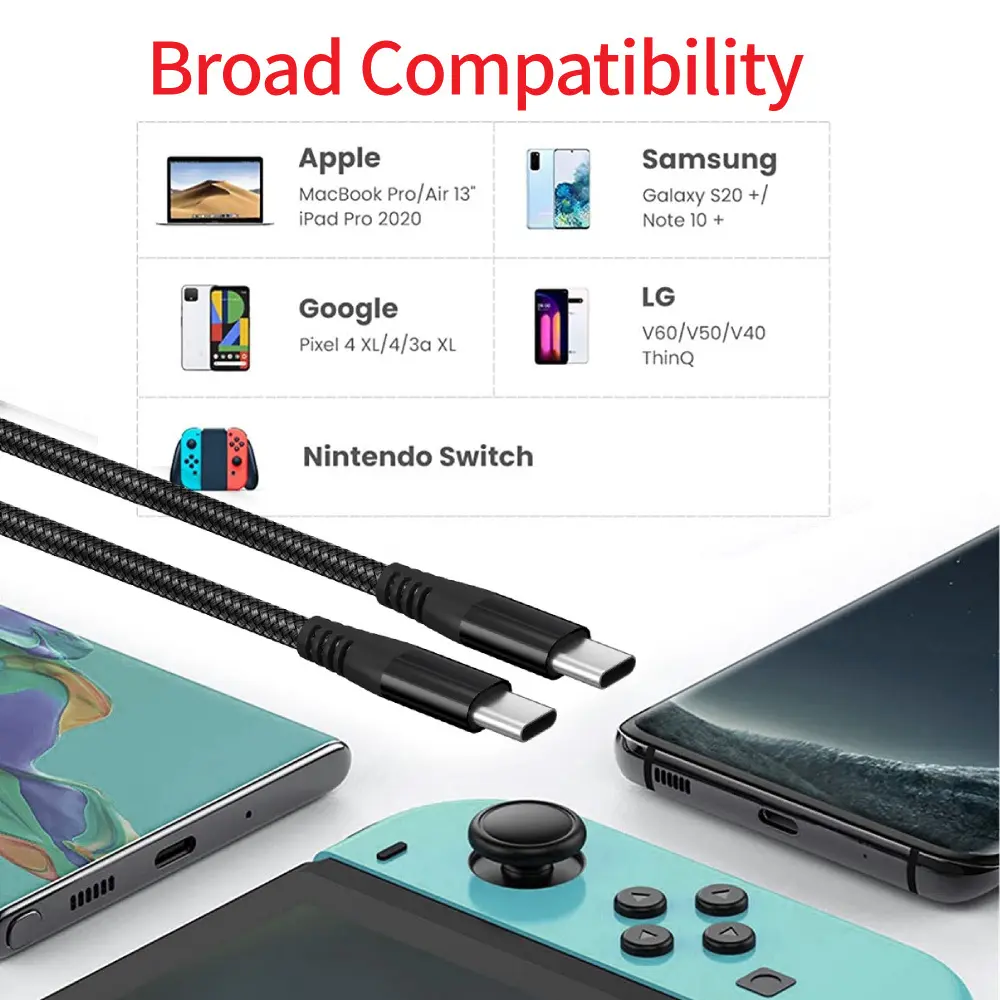 60W USB C To USB Type C Cable USBC PD Fast Charging Charger Cord USB-C TypeC Cable 1m/2m/3m For Macbook Samsung Xiaomi Huawei