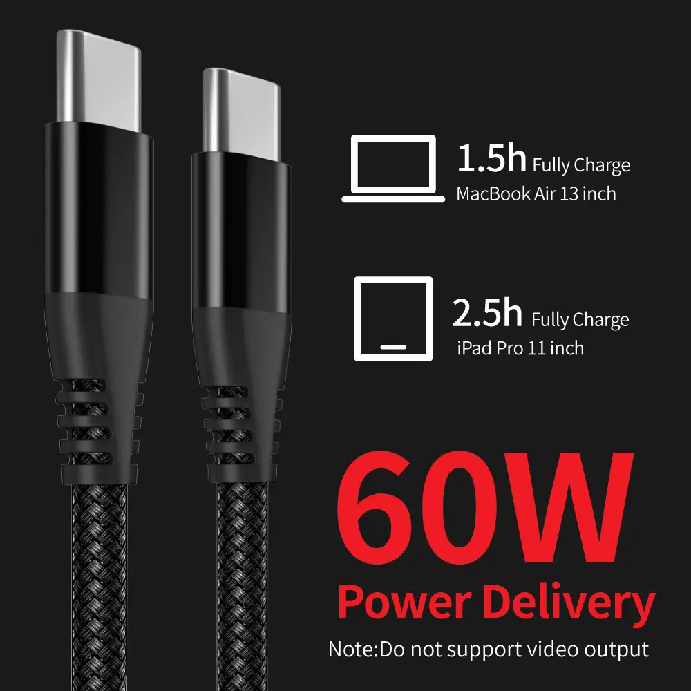 60W USB C To USB Type C Cable USBC PD Fast Charging Charger Cord USB-C TypeC Cable 1m/2m/3m For Macbook Samsung Xiaomi Huawei