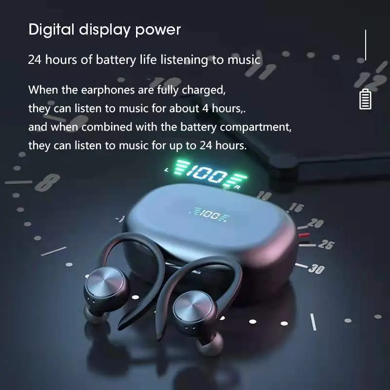 R200 TWS Bluetooth Wireless Headphones Waterproof Ear Hooks Bluetooth Earphones HiFi Stereo Music Earbuds with Microphone