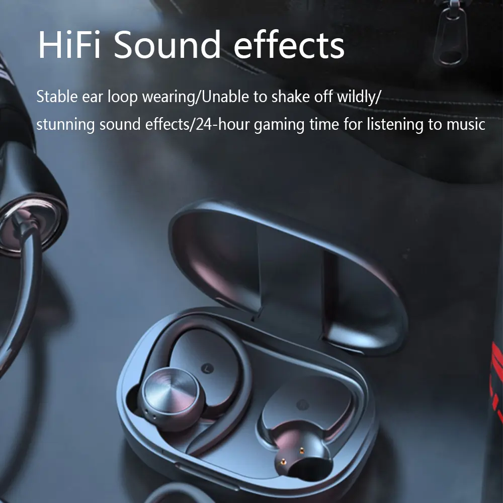 R200 TWS Bluetooth Wireless Headphones Waterproof Ear Hooks Bluetooth Earphones HiFi Stereo Music Earbuds with Microphone