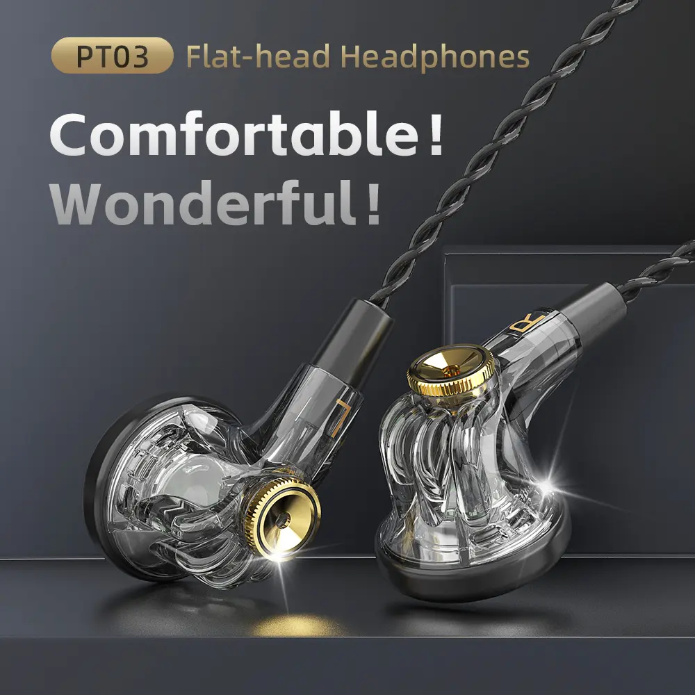 PT03 Type-C 3.5mm Wired Earphones HD Call Flat Headphones Sports Music Earbuds for Phone Tablet Laptop with Mic