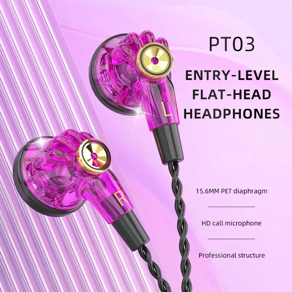 PT03 Type-C 3.5mm Wired Earphones HD Call Flat Headphones Sports Music Earbuds for Phone Tablet Laptop with Mic