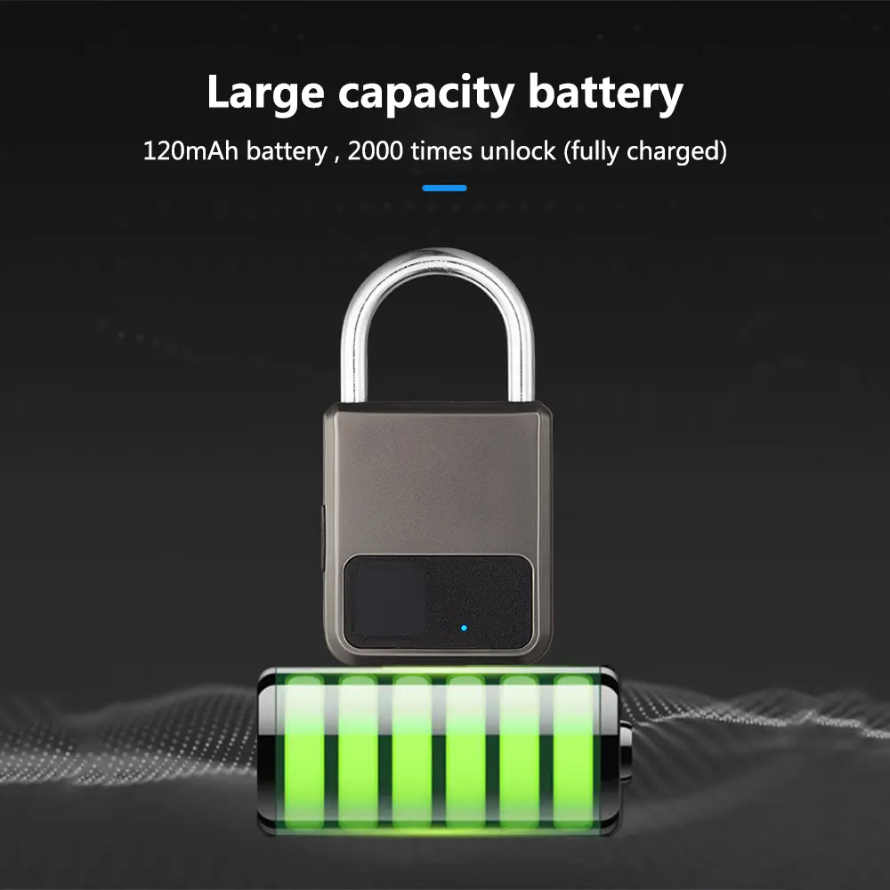 Keyless USB Charging Door Lock Fingerprint Smart Padlock Quickly Unlock Zinc Alloy Metal Self-imaging Chip Fingerprints Lock