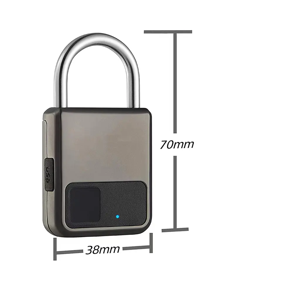 Keyless USB Charging Door Lock Fingerprint Smart Padlock Quickly Unlock Zinc Alloy Metal Self-imaging Chip Fingerprints Lock