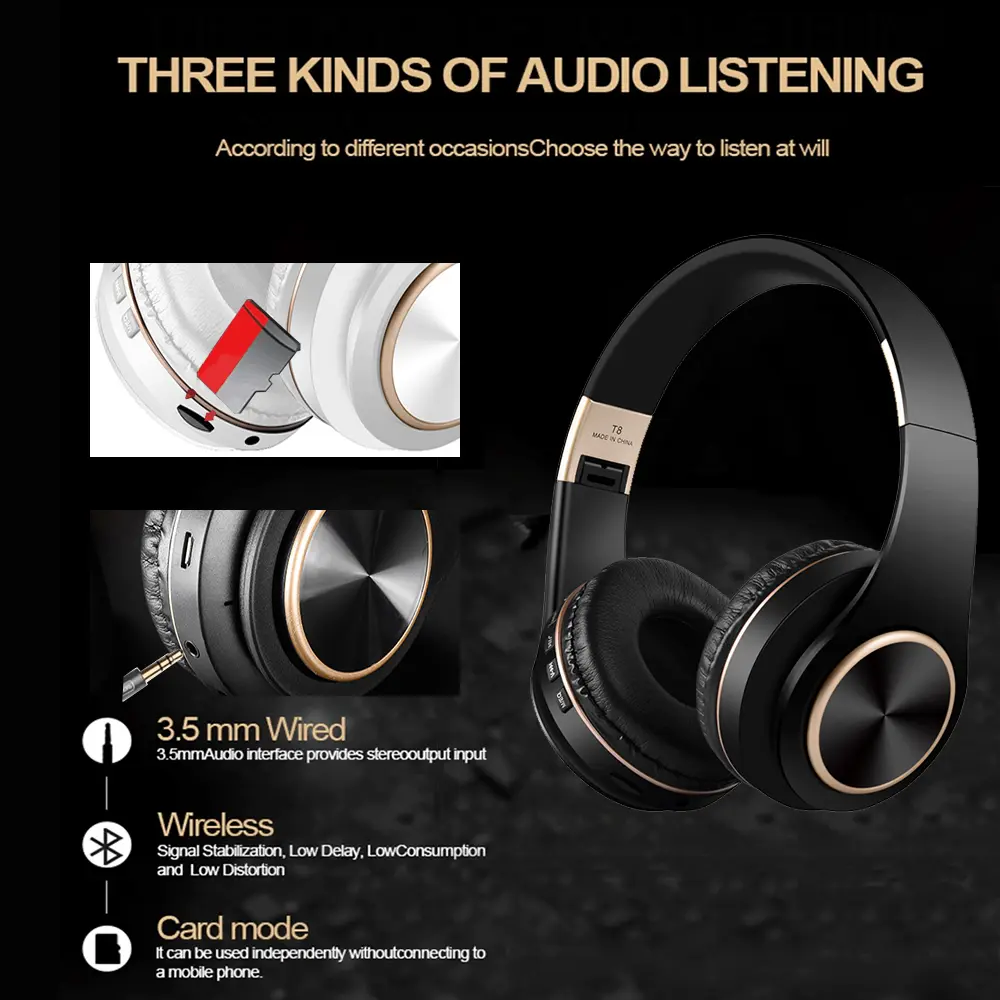 Foldable Blutooth Headphones Noise Canceling Music MP3 Player Sport Hedset Bluetooth Earphone Big Ear Phones Earphones