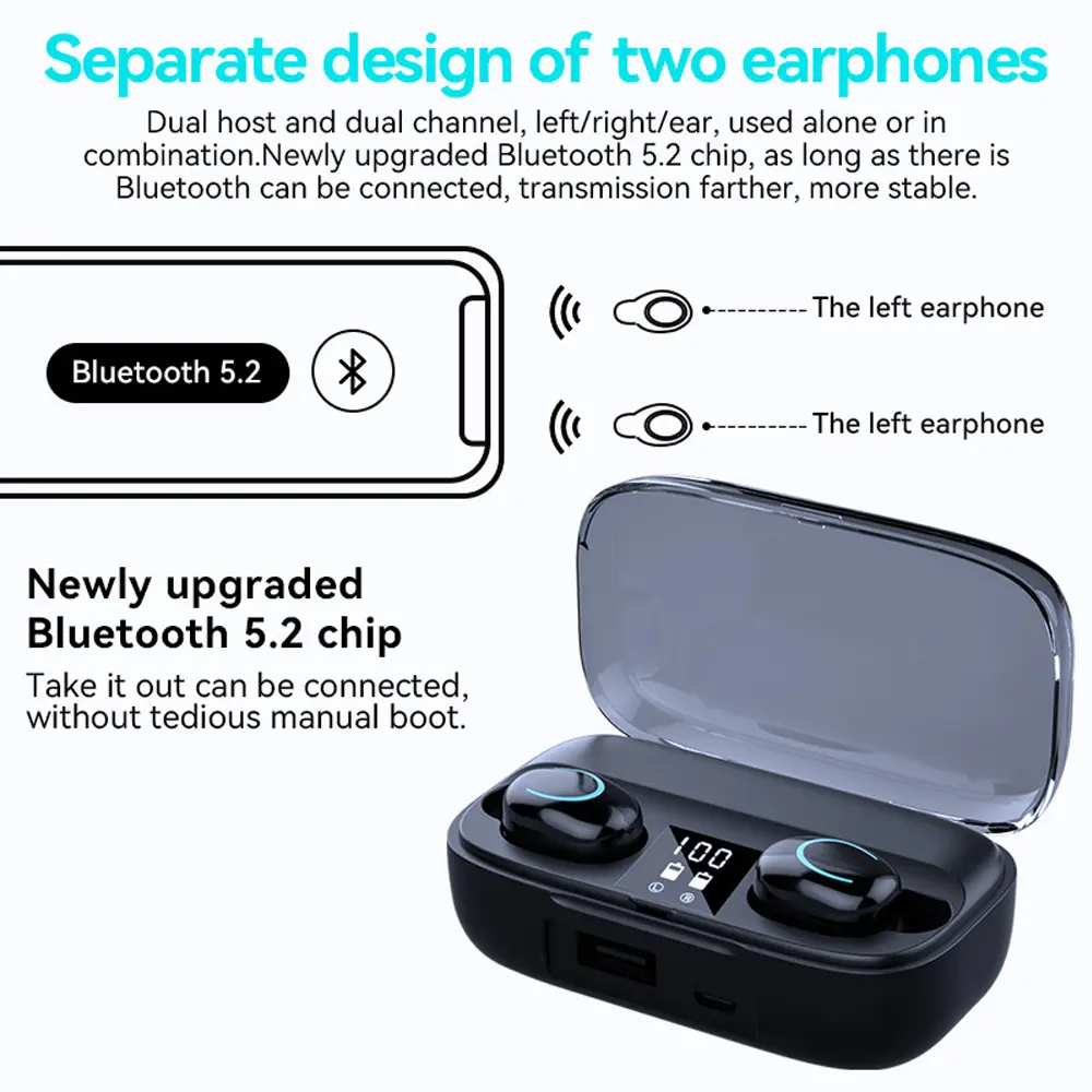 X10 TWS Wireless Headphones Bluetooth 5.2 Earphone Sport Headset Waterproof Microphone Music Earphone Work For Smartphone