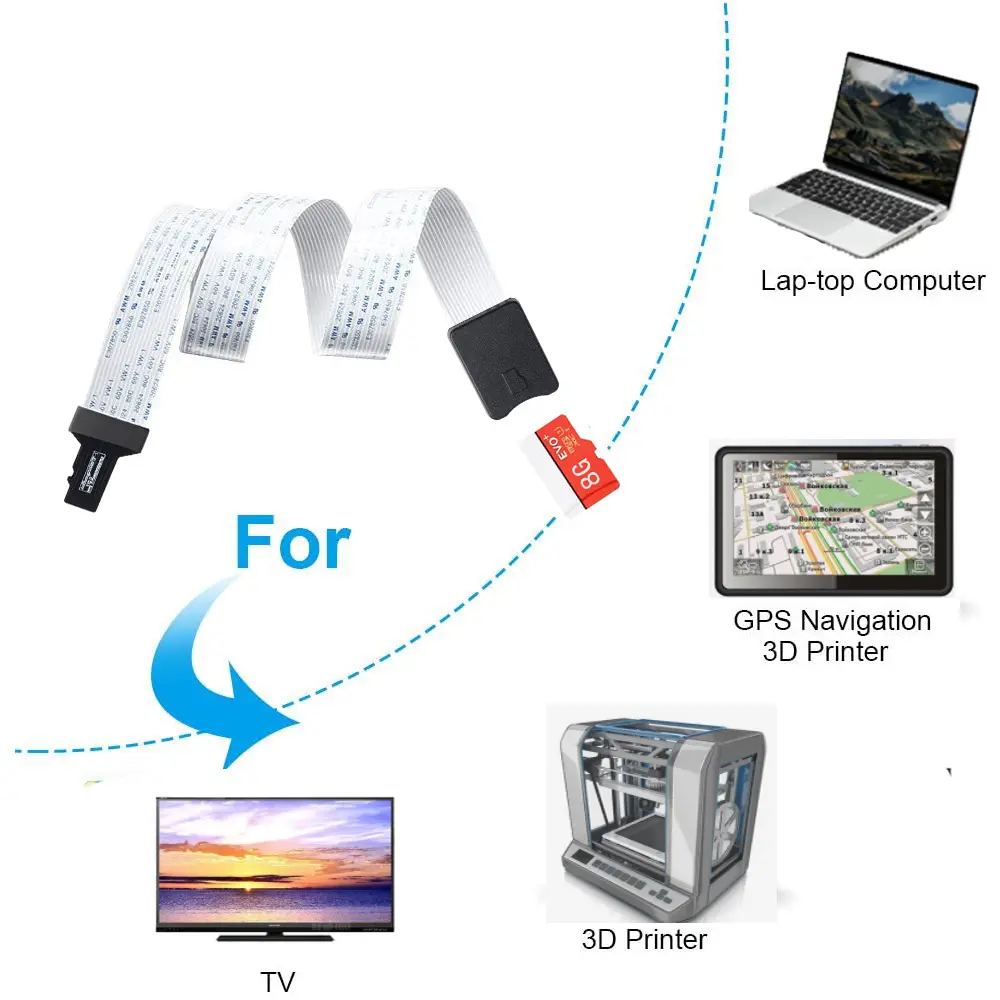 New Mini TF to micro SD card Flex Extension cable Extender Adapter reader 25 48 62CM for car GPS mobile