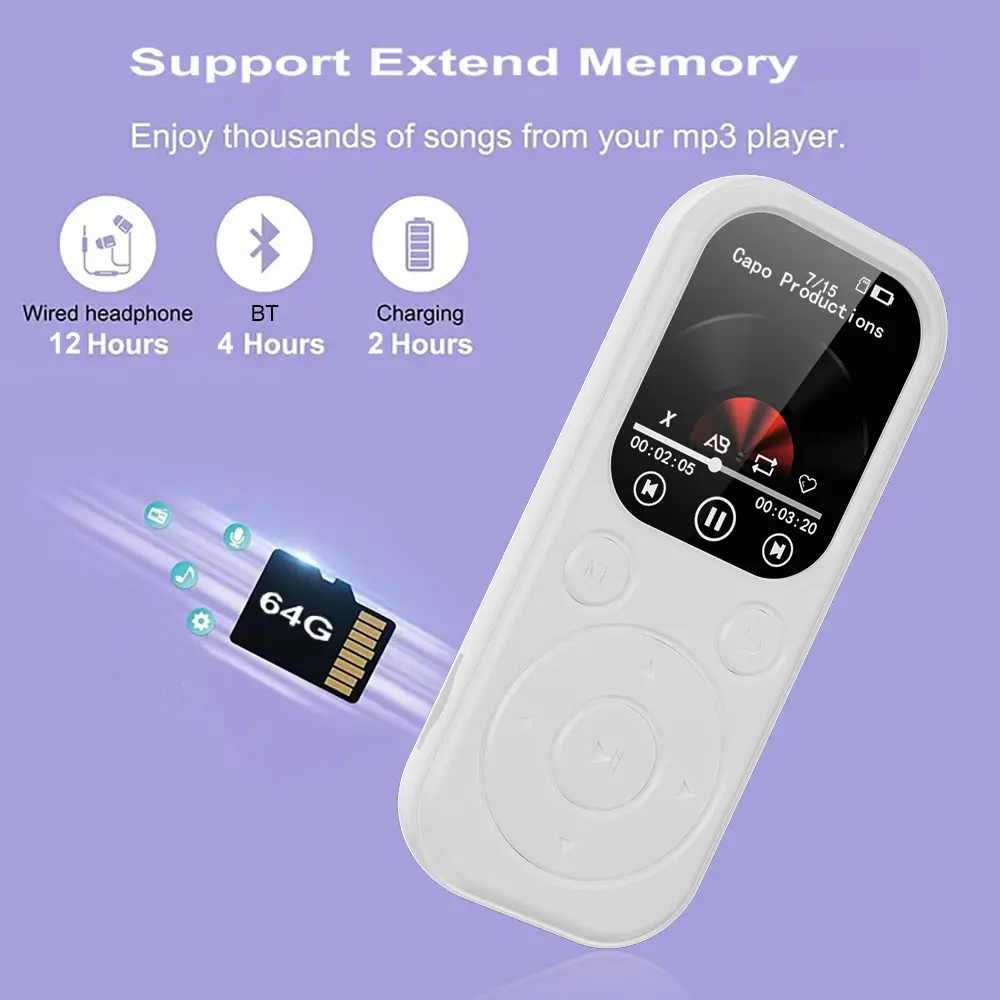 New 1.8 inches MP3 Bluetooth Player Bluetooth Video Playback Expandable Memory Card HiFi Music Player FM Recording E-Book