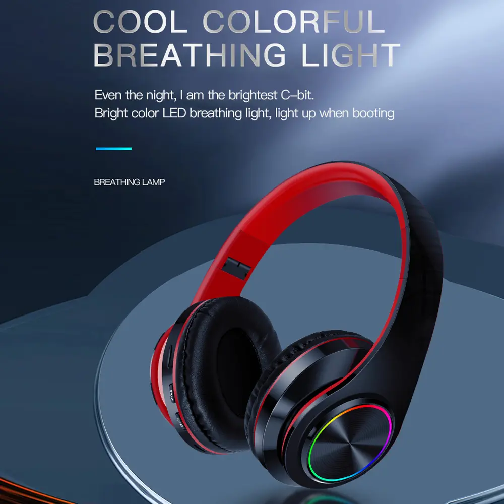 New Headphones Bluetooth Headsets Gamer Hifi Stereo Wireless Earphone Colourful Light Sport Headset for Phone PC Laptop Headset