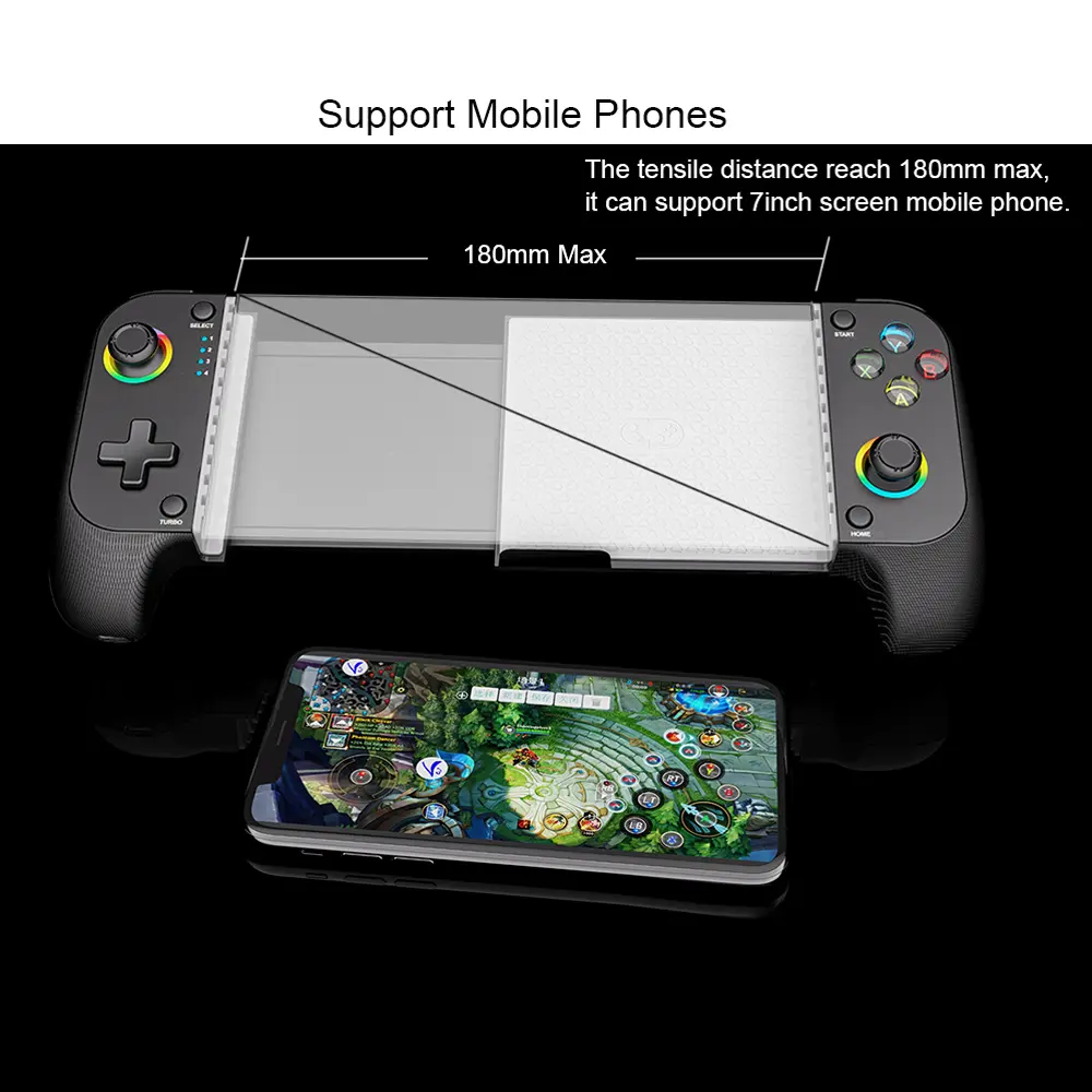 Stretchable Bluetooth Game Controller RGB Light Mobile Phone Gamepad with Vibration Motor Bluetooth Gamepad for Android iOS