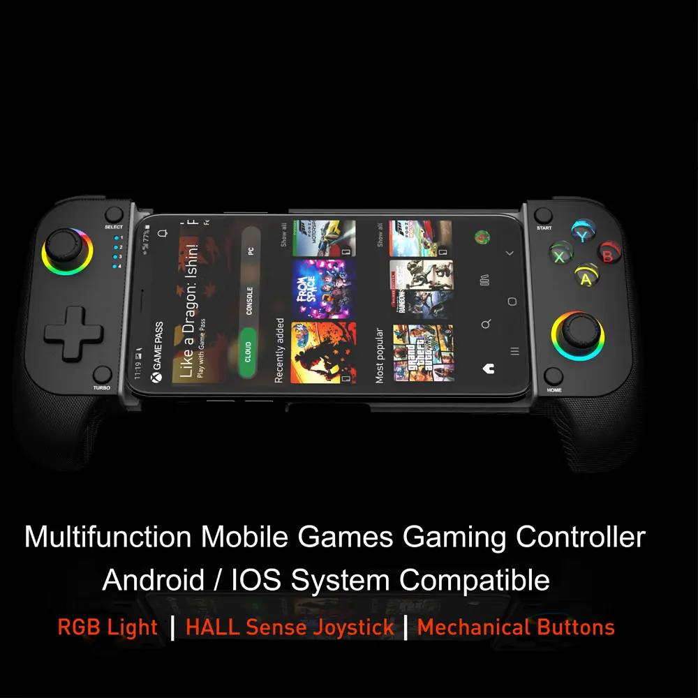 Stretchable Bluetooth Game Controller RGB Light Mobile Phone Gamepad with Vibration Motor Bluetooth Gamepad for Android iOS