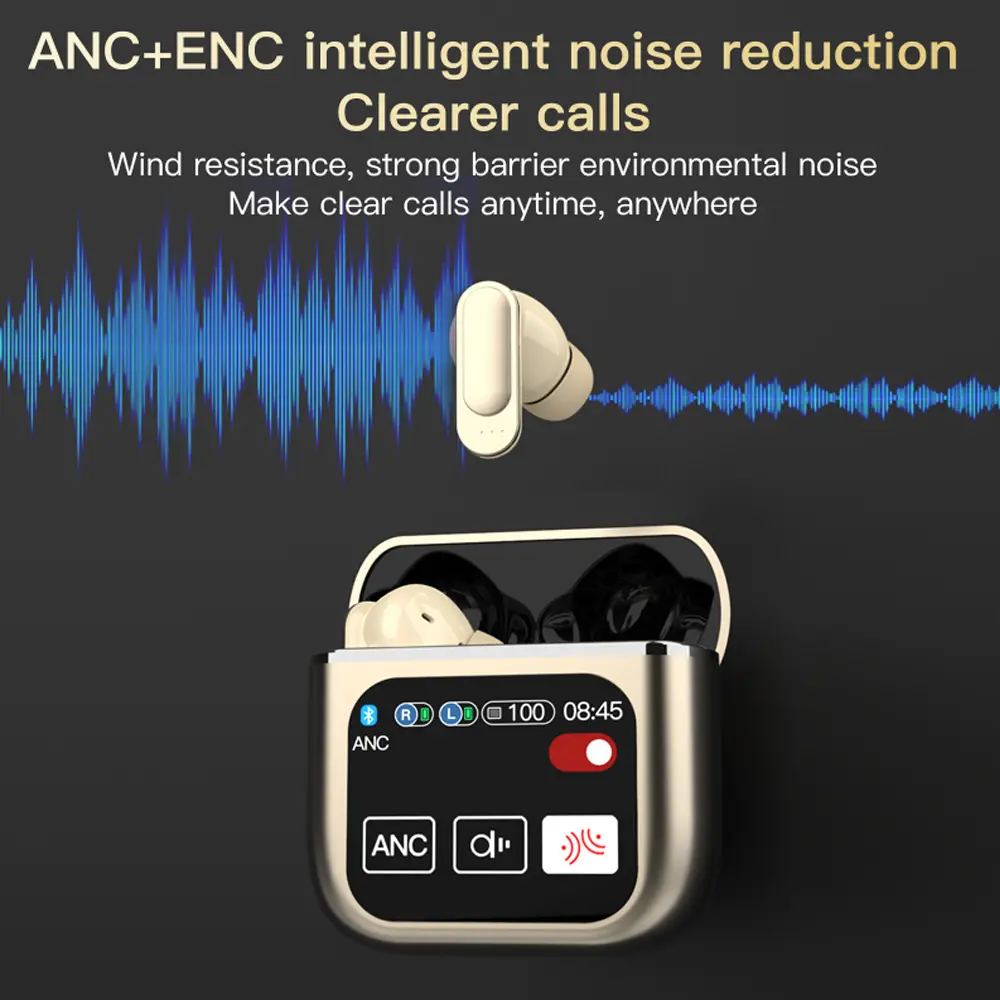 New LED Touchscreen SE60 Wireless Bluetooth Headphone TWS Earphones Visible Active Noise Cancellation Sport Earphone