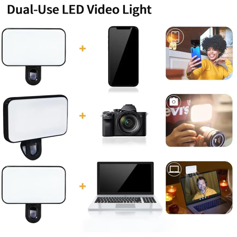 Pocket LED 3 Color Selfie Light Adjustable Brightness LED Light Photo Photography Lamp For Mobile Phone Computers