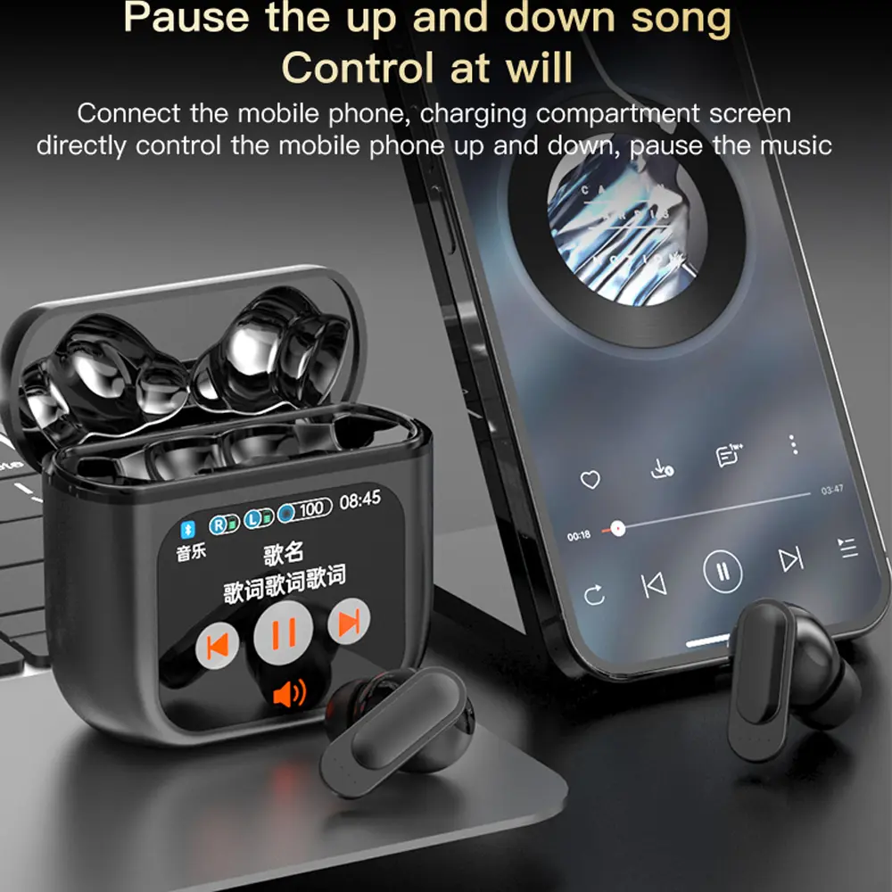New LED Touchscreen SE60 Wireless Bluetooth Headphone TWS Earphones Visible Active Noise Cancellation Sport Earphone