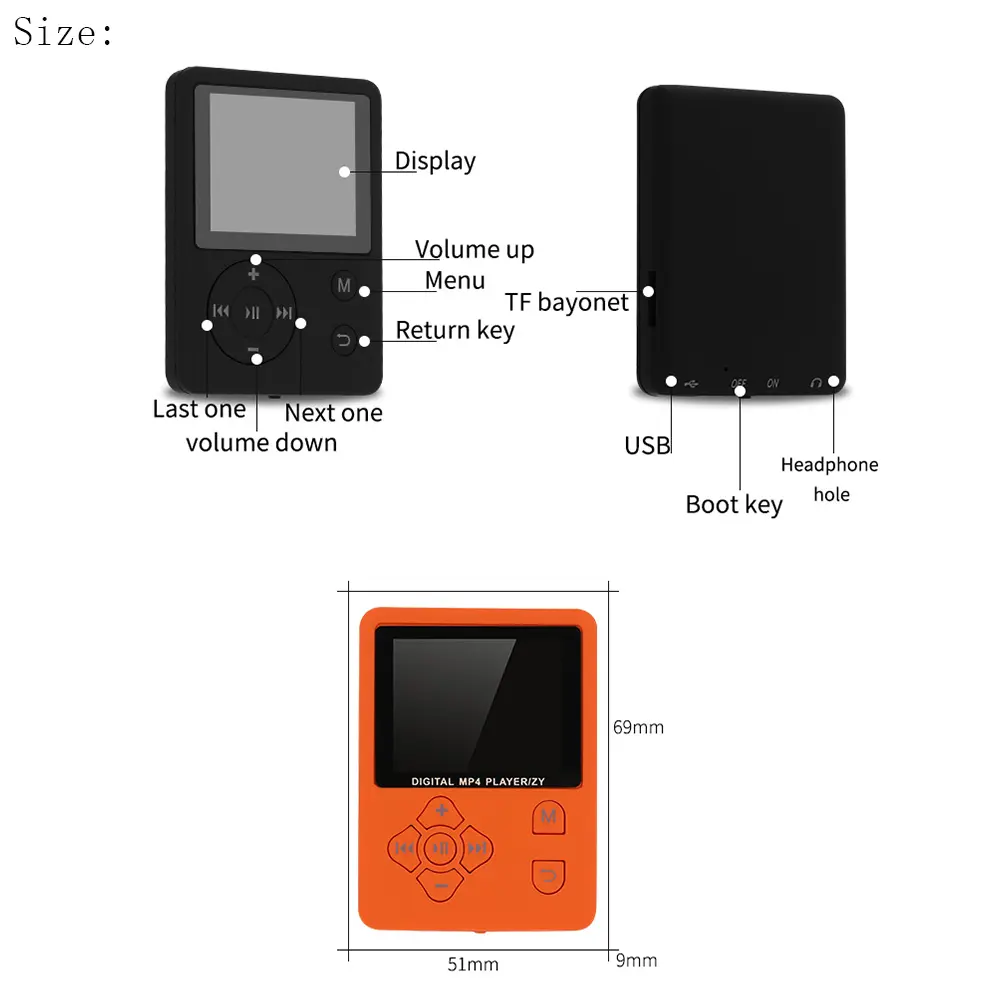 1.8" LCD MP3 Player HiFi FM Radio Portable Sport Music Player Mp4 Video Player FM/E-book/Recorder Mp3 Music Player Support TF