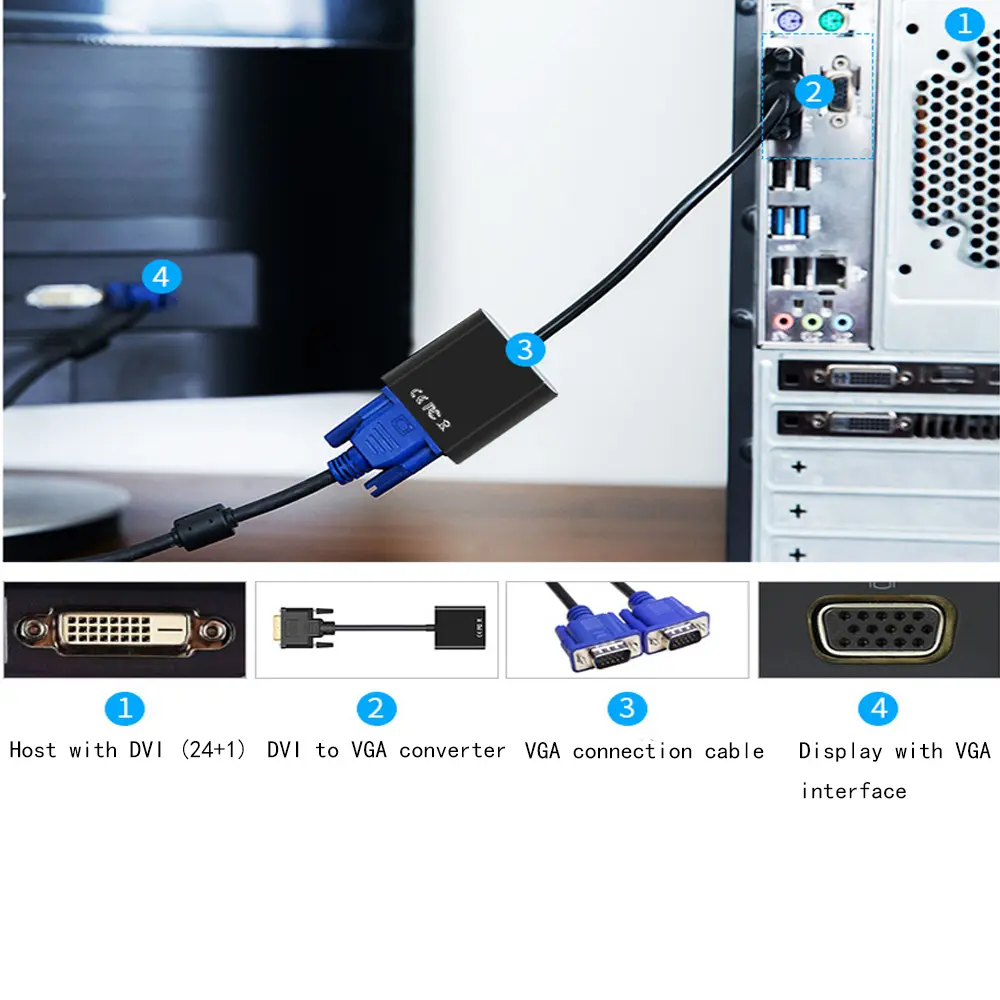 Full HD DVI Male to VGA Female Adapter 1080P DVI-D to VGA Adapter 24+1 25Pin to 15Pin Cable Converter For PC Computer Monitor