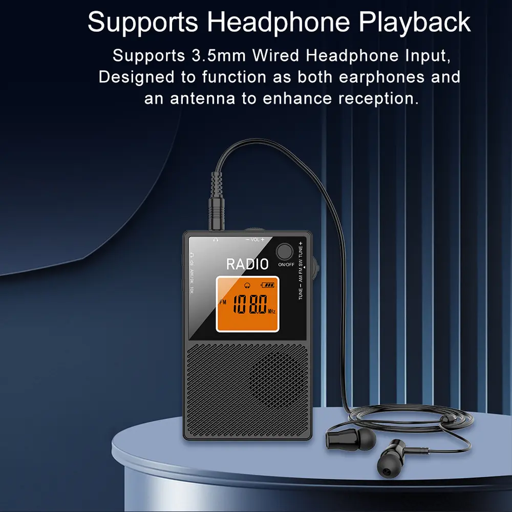 Portable AM FM SW Radio Pocket Stereo FM Radios External Speaker with Backlight Screen Rechargea Radios