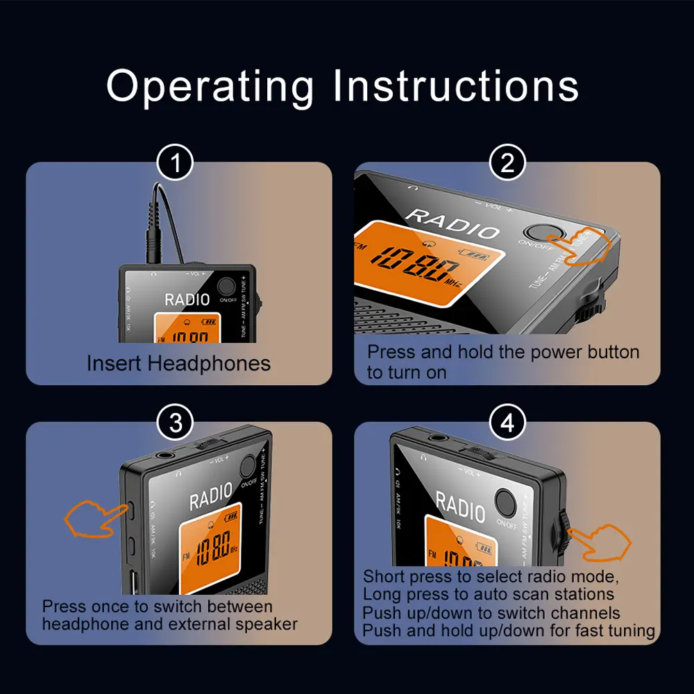Portable AM FM SW Radio Pocket Stereo FM Radios External Speaker with Backlight Screen Rechargea Radios