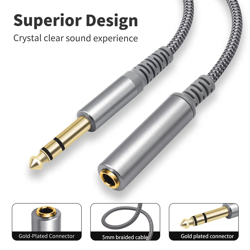 6.35mm Male to Female 1/4 inch Extension Cable TRS Stereo Headphone Guitar Extension Cord Braided Cable